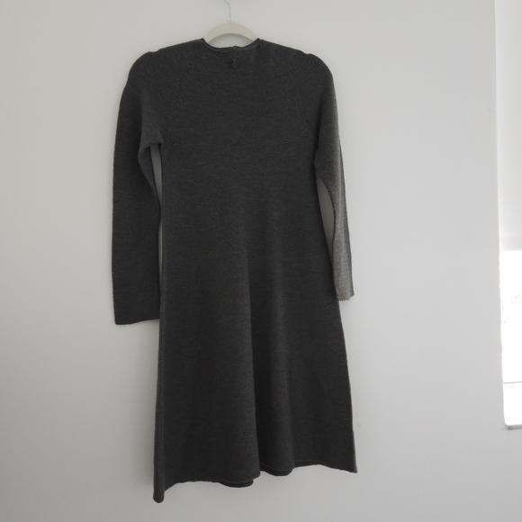 Hannes Roether Gemany Grey Marino Wool Ribbed V-Neck Sweater Dress - Picture 7 of 16